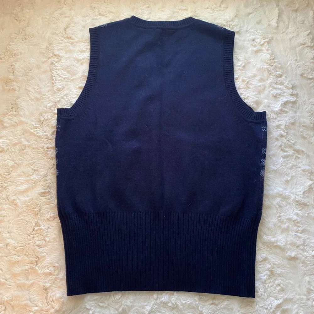 Bobby Jones Sweater Vest Mens Small Navy Plaid Merino Wool Preppy Dark Academia